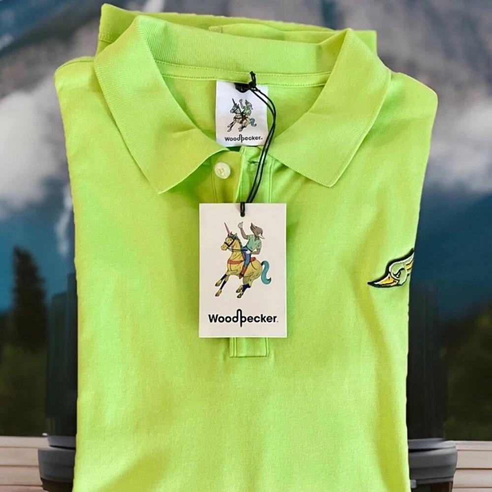 NWT-Woodpecker designer Polo size Large Lime Green Classic Fit MSRP $89